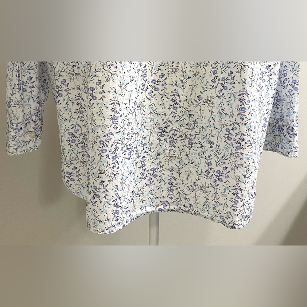 Old Navy Womens XXL Blue White Floral Button-Down Top Boho Cottagecore Classic - Picture 6 of 15